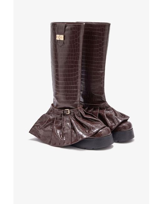 Ganni Brown Kat Embossed High Boots