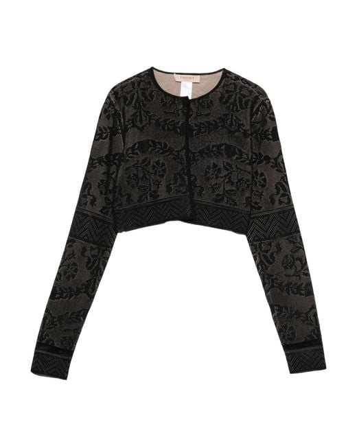 Twinset Women's Black Floral-Pattern Cropped Cardigan