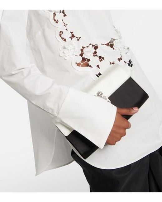 Oscar de la Renta White Embroidered Cotton Blouse