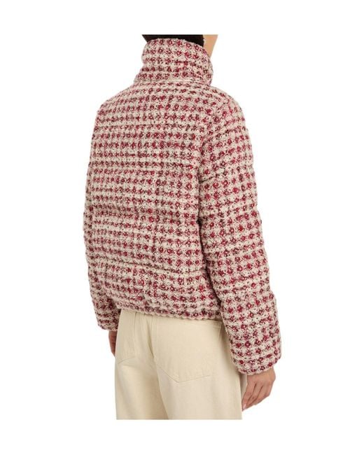 Moncler Red Plaid Padded Metallic-Tweed Jacket