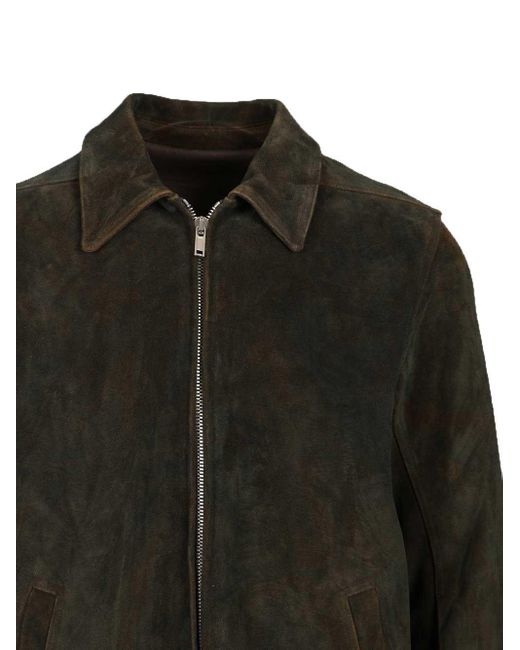 Rick Owens Black Zip-Front Suede Jacket for men