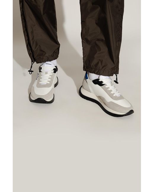 DSquared² White Logo Printed Color-Block Sneakers for men