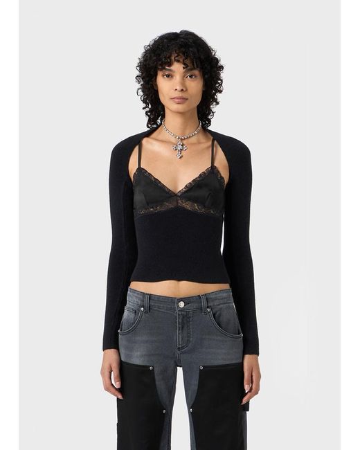 Blumarine Black Lace-Panel Knitted Top