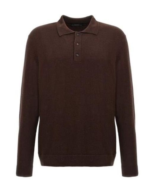 Zanone Brown Long-Sleeved Fine-Knit Polo Shirt for men