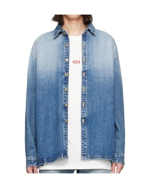 424 Blue Gradient-Effect Denim Shirt for men