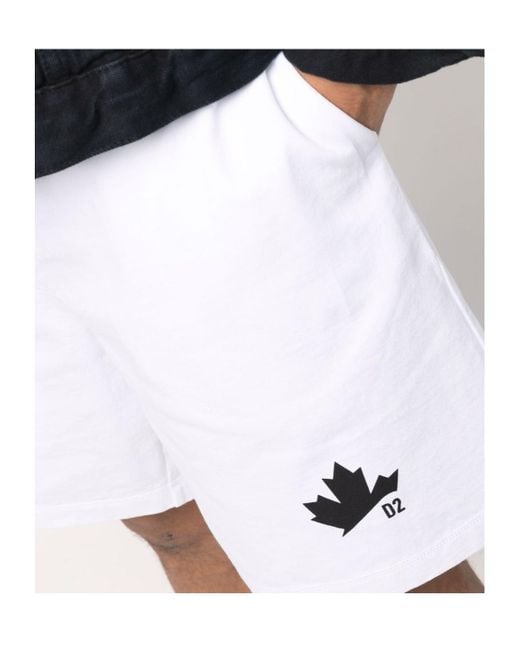 DSquared² White Logo-Print Track Shorts for men