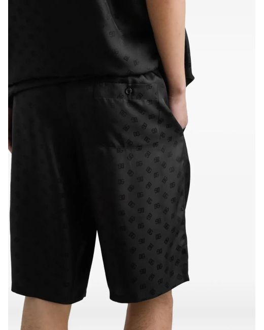 Dolce & Gabbana Black Monogram Elastic Waist Shorts for men