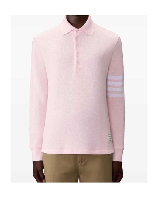 Thom Browne Pink Bar Long-Sleeved Polo Shirt for men