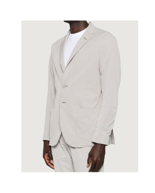 Herno White Single-Breasted Seersucker Blazer for men