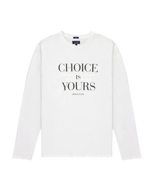 Armani Jeans White T-Shirt With Round Neck And Long Sleeves for men