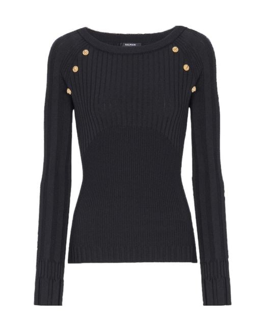 Balmain Black Buttons Knit Top