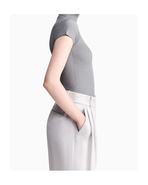 Giorgio Armani Gray Sweater Slim Fit Cup Sleeve Turtleneck English Ribbed Viscose