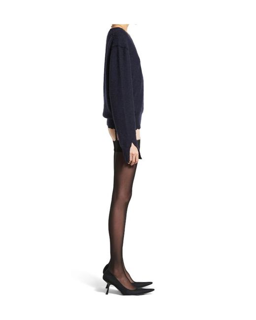 Balenciaga Blue Laurel Classic V-Neck Destroyed Sweater