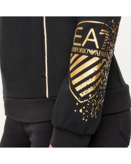 EA7 Black Logo Printed Hooded Sweater