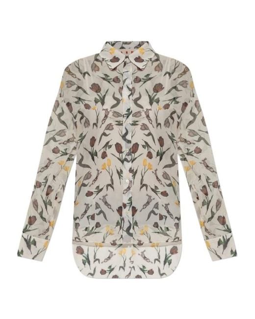 Marni White Floral Printed Long-Sleeved Shirt