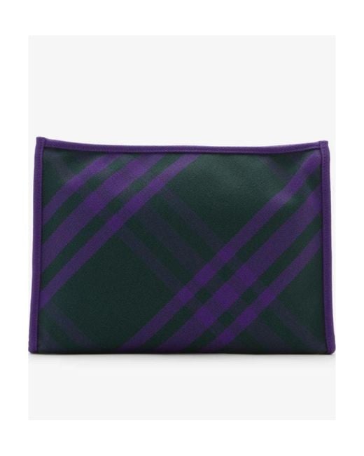 Burberry Purple Check-Pattern Zipped Clutch Bag for men