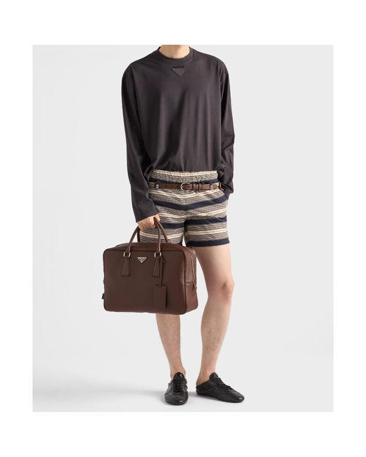 Prada Brown Triangle-Logo Zipped Tote Bag for men
