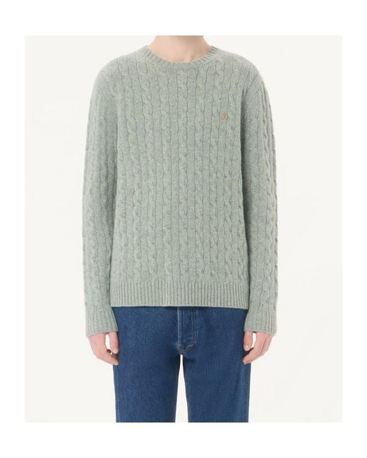 Valentino Green Cable-Knit Wool Sweater With Vlogo for men