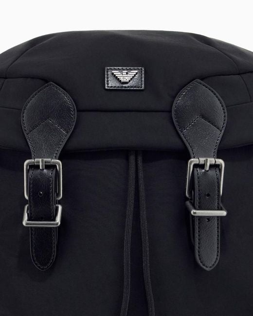 Emporio Armani Blue Logo Appliqué Flap Backpack for men