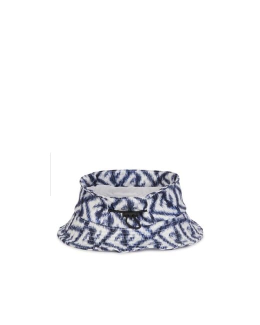 Fendi Blue Ff Printed Wide-Brim Bucket Hat for men