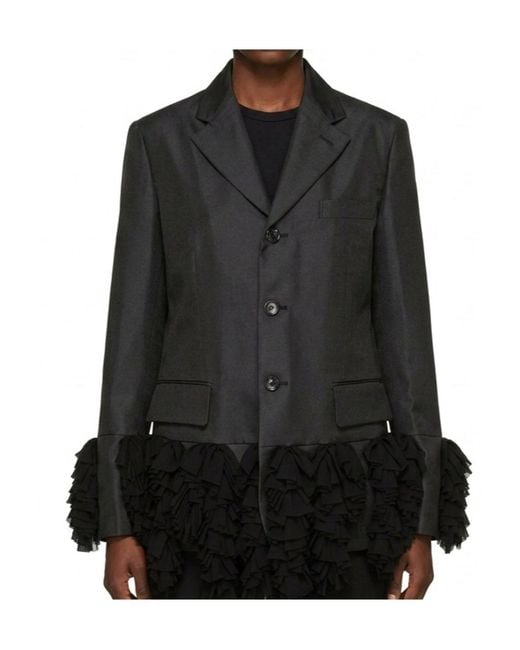 Comme des Garçons Black Single-Breasted Ruffle-Detail Jacket