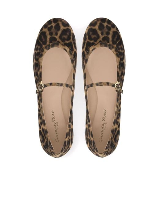 Gianvito Rossi Brown Carla Leopard-Pattern Buckle-Strap Ballerina Shoes