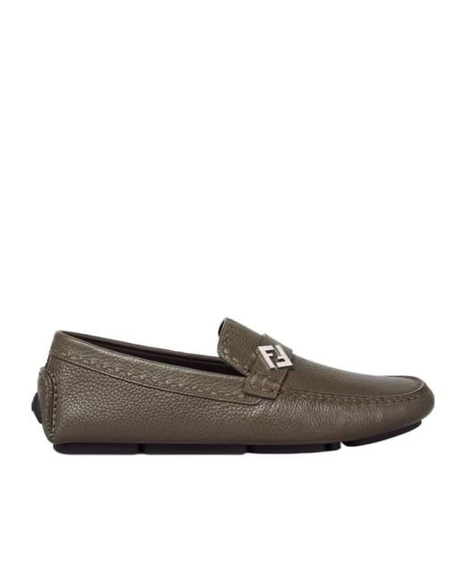 Fendi Brown Ff Plaque Driving Loafers for men