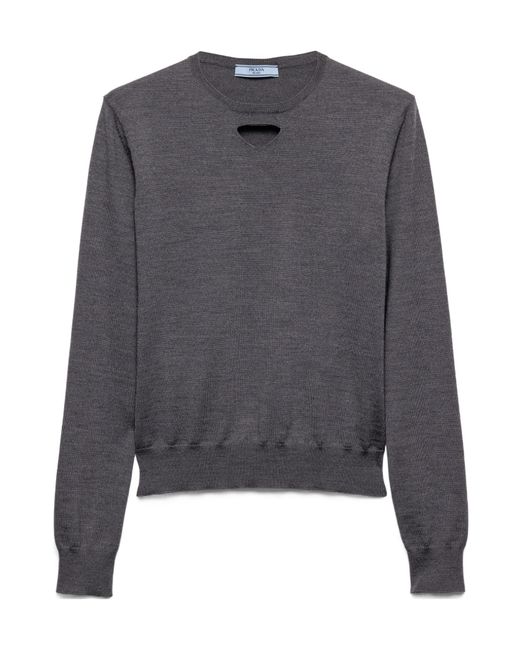 Prada Gray Cut-Out Detailed Crewneck Jumper
