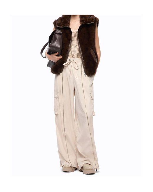Pinko Natural Palazzo Trousers With Zip And Cargo Pockets