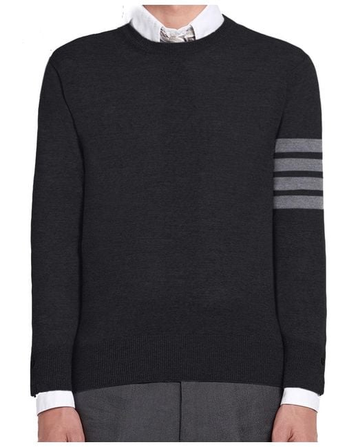Thom Browne Black Bar Crewneck Jumper for men