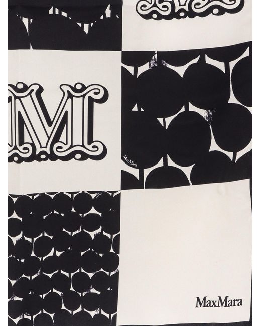Max Mara Black Printed Silk Scarf
