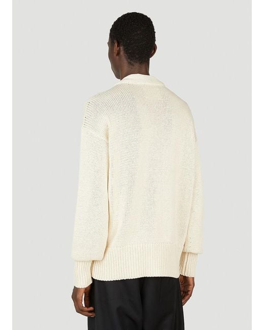 Jil Sander Natural Logo Intarsia Knitted Cardigan for men