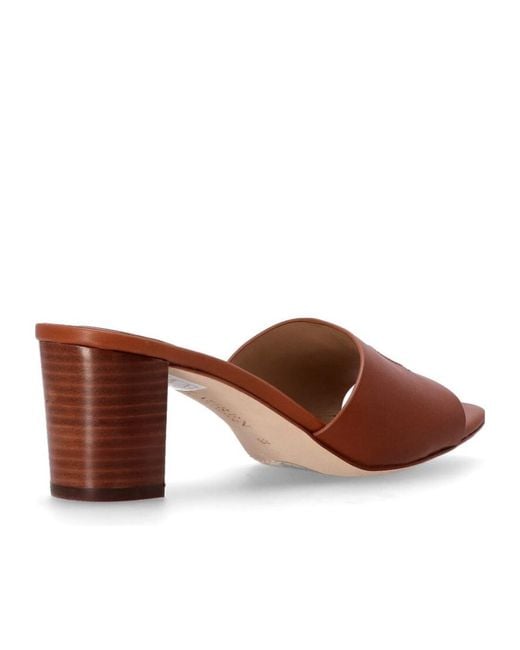 Ralph Lauren Brown Logo-Embossed Block-Heel Sandals