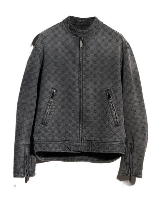 Gucci Gray Gg Cotton Denim Jacquard Zip Jacket for men