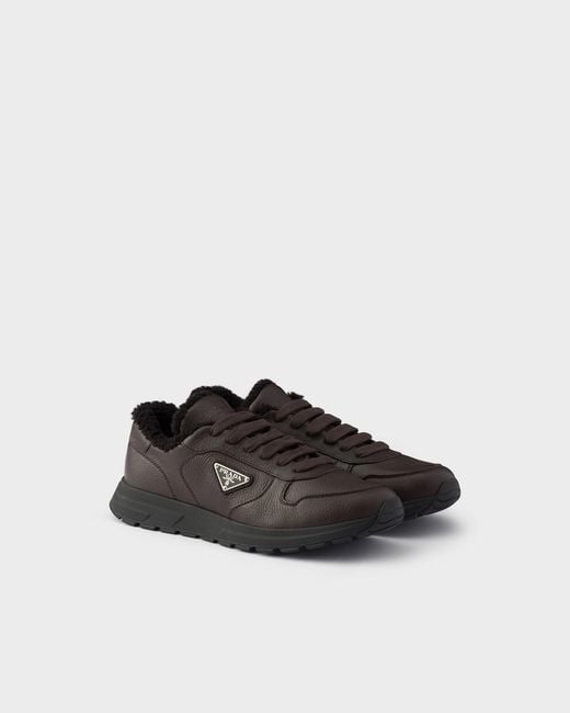 Prada Brown Prax Leather Sneakers for men