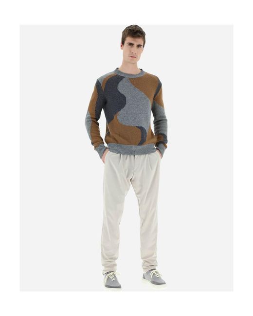 Herno Gray Abstract Pattern Printed Crewneck Jumper for men