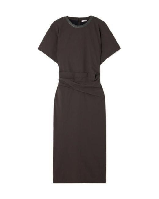 Brunello Cucinelli Black Round Neck Short Sleeve Dress