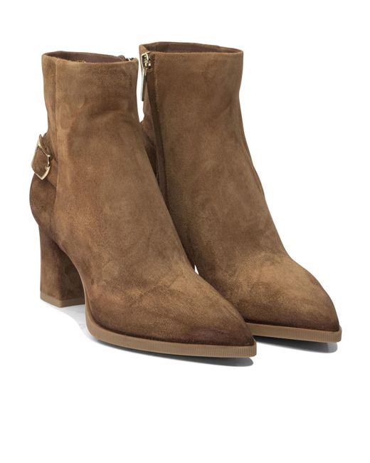 Santoni Brown Pointed High-Heeled Ankle Boots