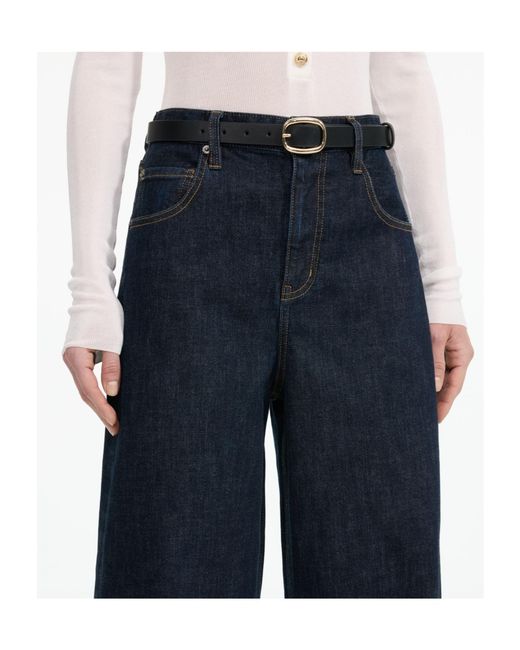 Self-Portrait Black Logo Patch Barrel-Leg Jeans