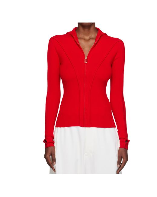 Victoria Beckham Red Zip-Up Knitted Hoodie