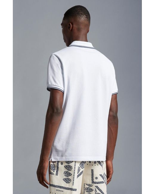 Moncler White Logo Patch Short-Sleeved Polo Shirt for men