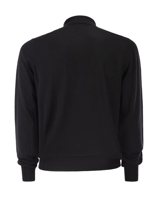 Kiton Black Long-Sleeved Wool Polo Shirt for men