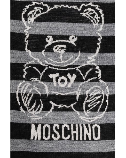 Moschino Black Striped Logo Intarsia Scarf for men