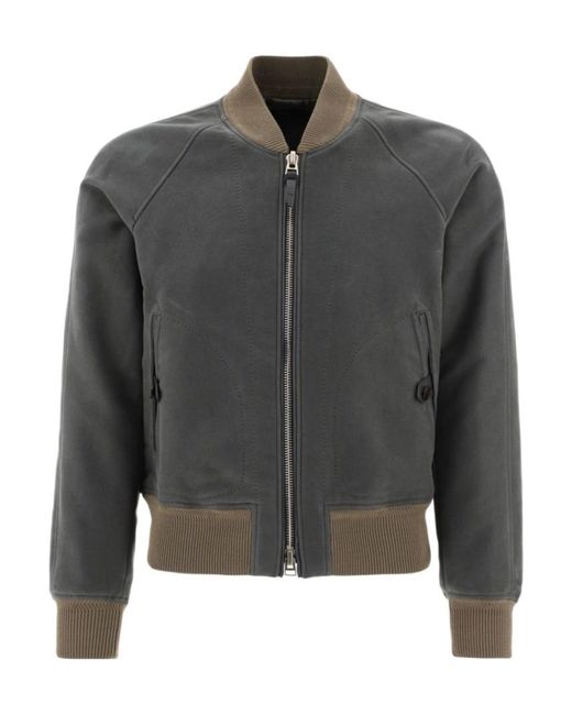 Tom Ford Gray Ribbed-Detail Zipped-Up Bomber Jacket for men