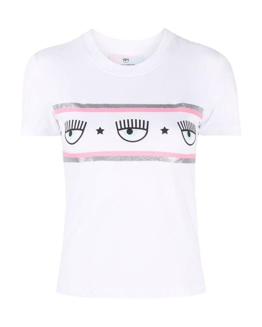 Chiara Ferragni White Eye-Print Cotton T-Shirt