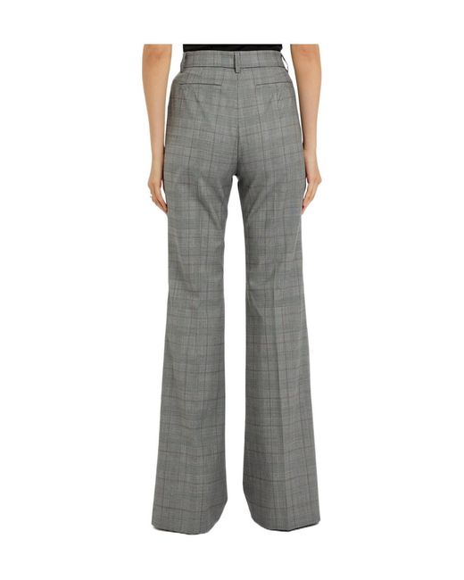Sportmax Gray Checked Flared-Leg Wool Trousers