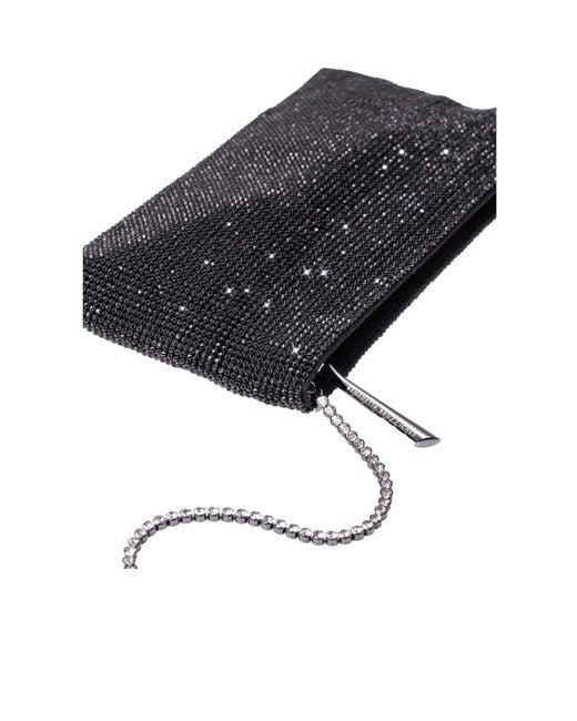Benedetta Bruzziches Black Crystal-Embellished Mesh Clutch Bag