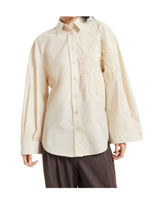 Brunello Cucinelli Natural Floral-Appliqué Shirt