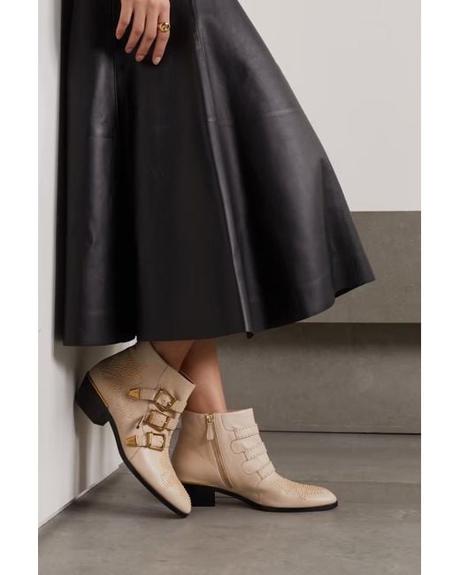 Chloé Brown Susanna Studded Triple-Strap Boots
