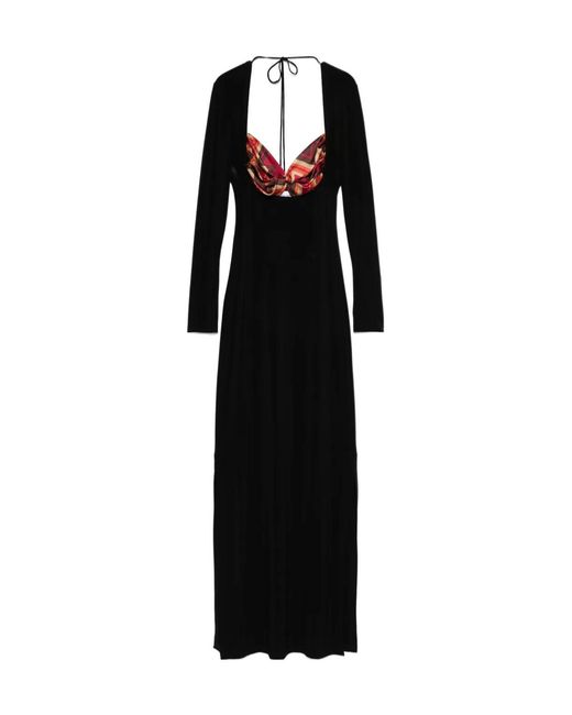 MARINE SERRE Black Scarf-Detailing Maxi Dress